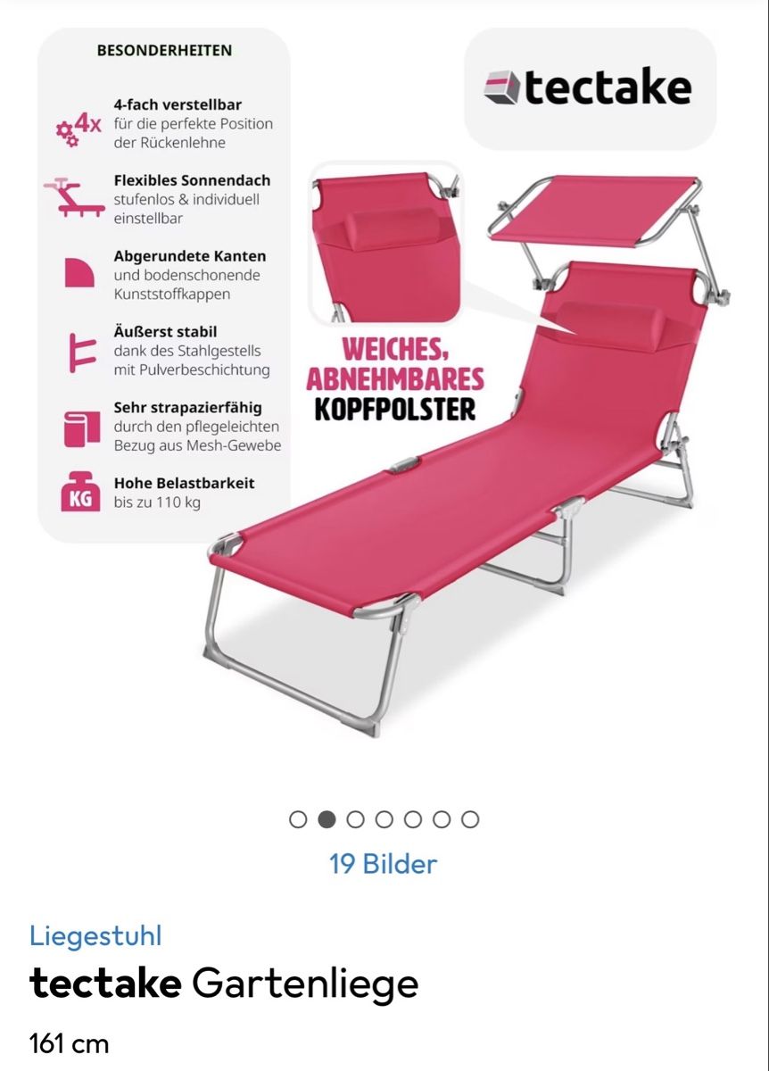 Chaises longues: Liegestuhl Tectake - rosa - 161 cm – D'occasion à Trimbach par sheshe27 3