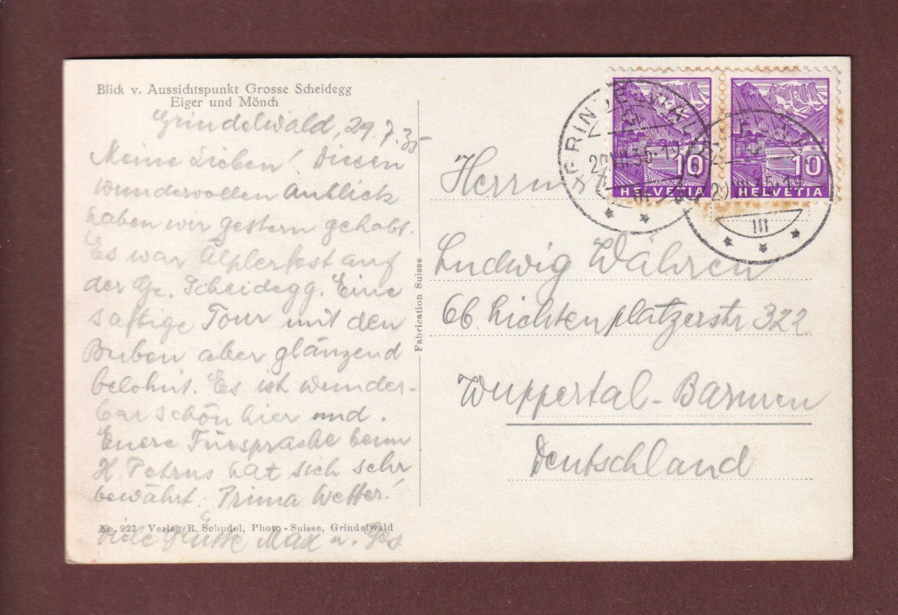 Ansichtskarten: GROSSE SCHEIDEGG - Eiger und Mönh - 1935 – Gebraucht aus Pully von nicecards-shop 1