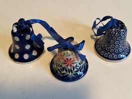 3 kleine Glöcklein aus Keramik aus Polen für Weihnachten