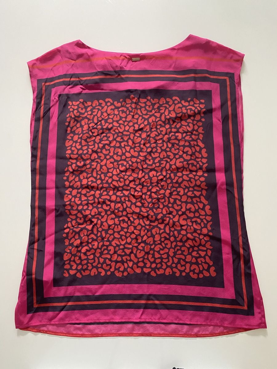 Escada Blusen: Escada Seidenbluse, Gr. 34, pink/rot/schwarz – Gebraucht aus Grabs von blueye57 1