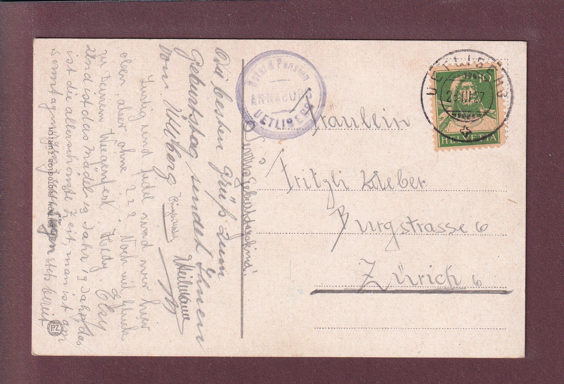 Cartoline postali: UETLIBERG - Zürich - 1927 – Usato da Pully venduto da nicecards 1