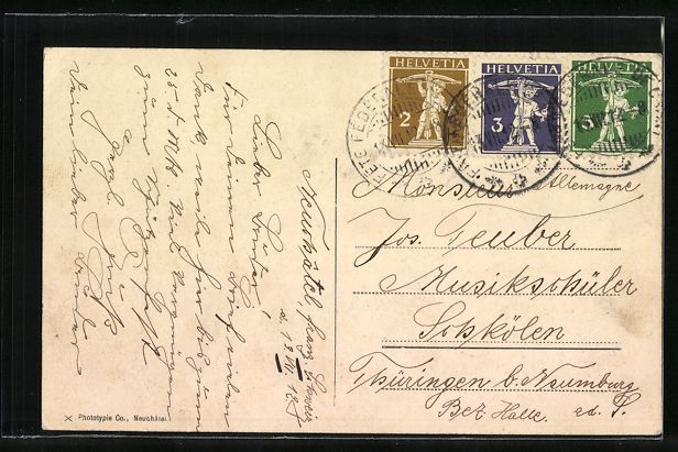 Cartoline postali: Neuchâtel, Port et Hotel des Postes, Da – Usato da Berlin venduto da bartko-reher 1