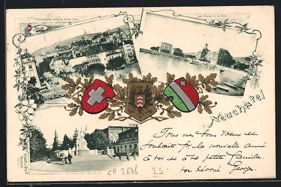 Ansichtskarten: Neuchatel, Promenade noire et Place Pury – Gebraucht aus Berlin von bartko-reher