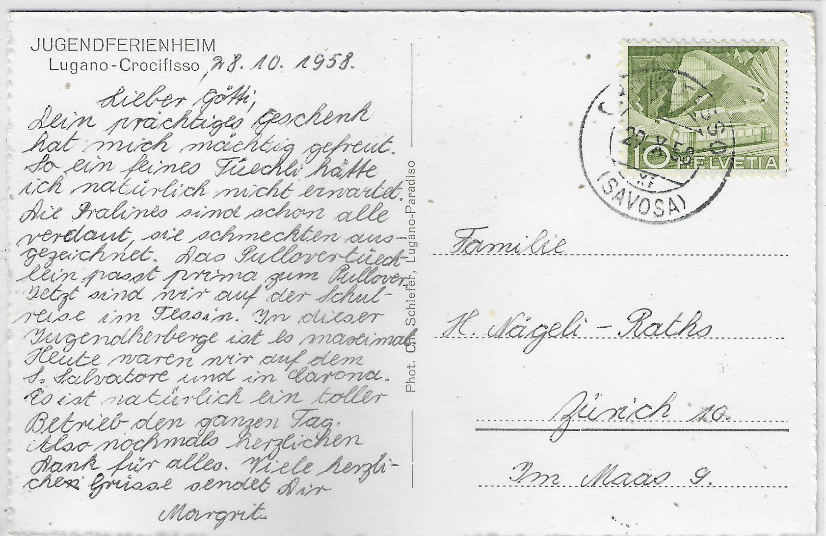 Cartoline postali: Jugendferienheim - Lugano-Crocifisso – Usato da Ettingen venduto da Kartenplanet 1