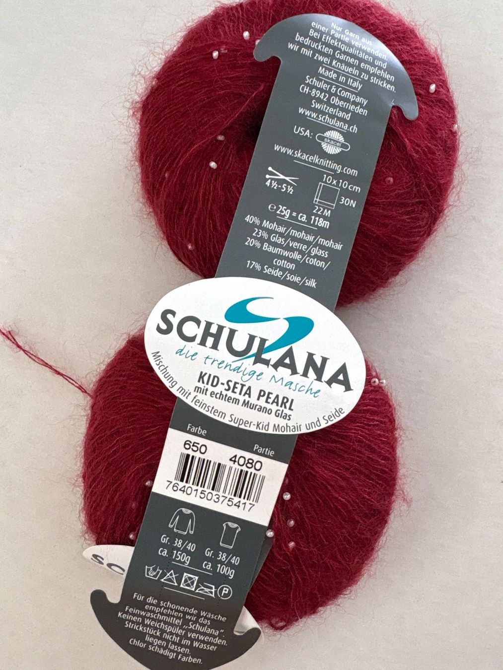 Wolle: 6Kn. SCHULANA KID-SETA PEARL 650-4080 rot – Neu (gemäss Beschreibung) aus Jegenstorf von Wulle-Jegi