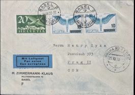 Schweiz Flugpost 1938 Basel–Prag Flugplatz-Ankunftstempel