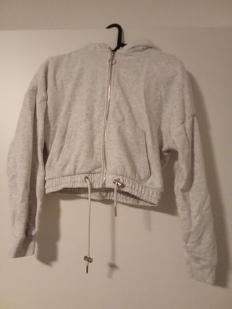 Kurzer, grauer Cropped Hoodie mit Reissverschluss, Gr. 152