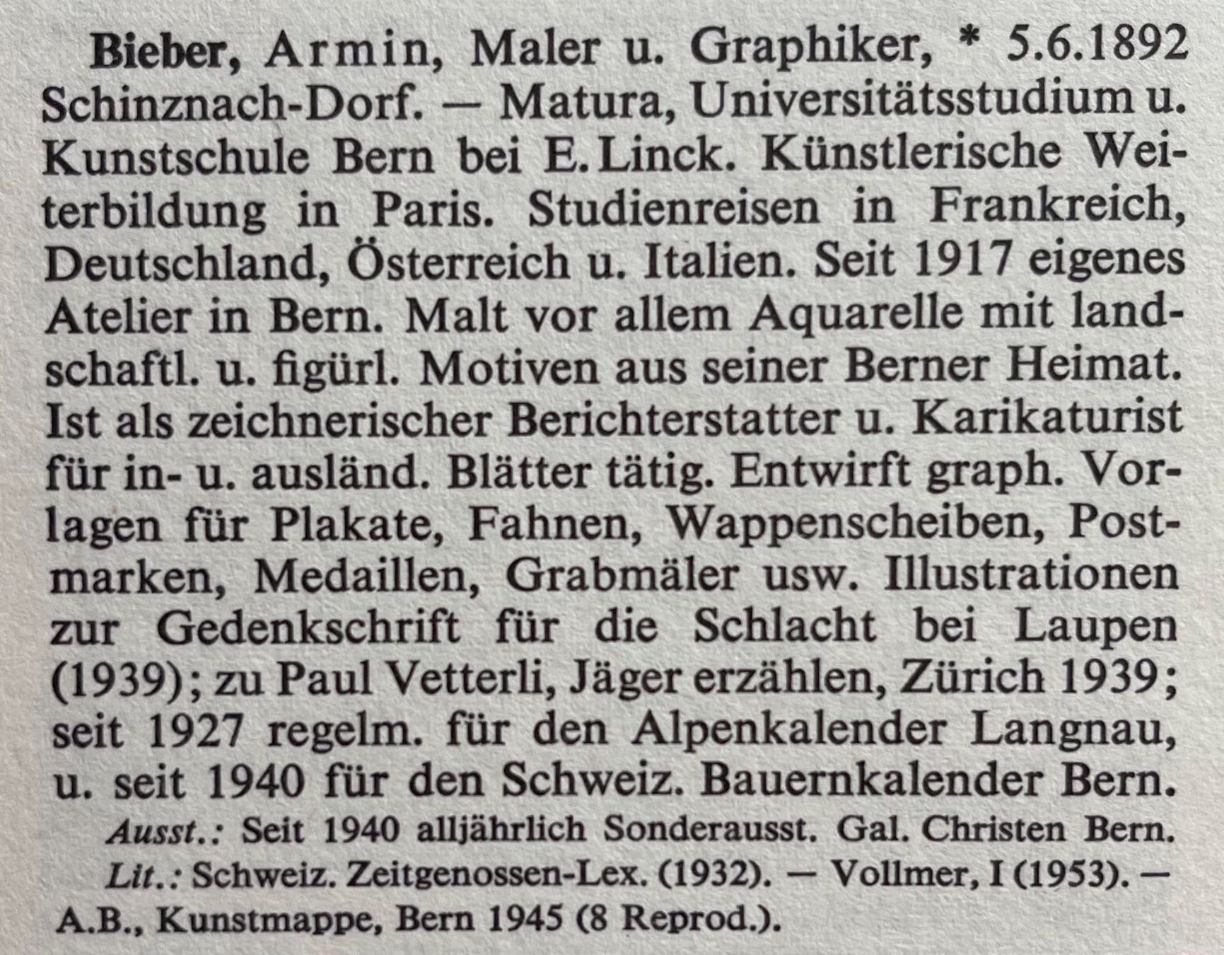 Dipinti: Bieber Armin (1892-1970) – Usato da Grosshöchstetten venduto da Perle1951 5