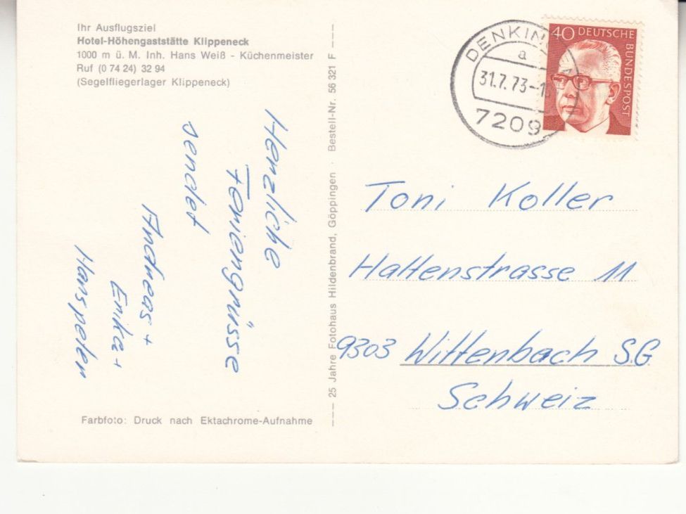 Cartoline postali: Klippeneck Segelfliegerlager 1973 – Usato da Bürglen TG venduto da StampGraf 1