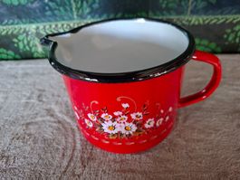 Vintage, Emaille Krug rot Blumenmuster, schöner Zustand
