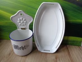 2 EMAIL MEHL BROTKORB JUGENDSTIL ORIGINAL ALT EMAILLE