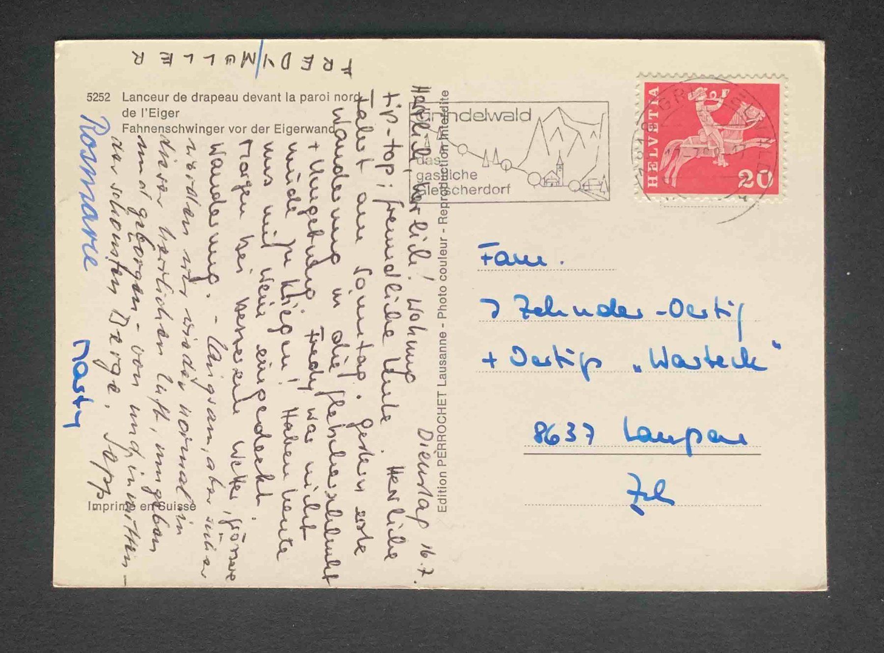 Cartoline postali: AK Fahnenschwinger vor der Eigernordwand – Usato da Goldau venduto da artelier1 1