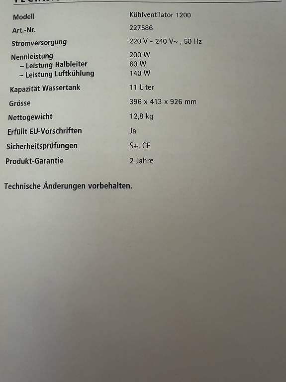 Condizionatori: Wellcraft Kühlventilator 1200 / Luftkühler  ungebraucht – Nuovo (secondo la descrizione) da Urdorf venduto da beahampl 3