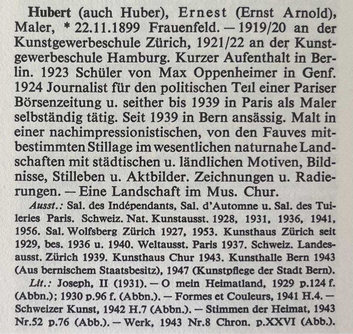 Gemälde: Hubert Ernest (1899-1988) – Gebraucht aus Grosshöchstetten von Perle1951 6