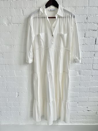 Weisses Hemdblusenkleid von Zara aus 100 % Baumwolle / Gr. M
