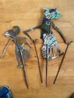 2 antike Schattenspielfiguren, Schattenmarionetten, Puppen