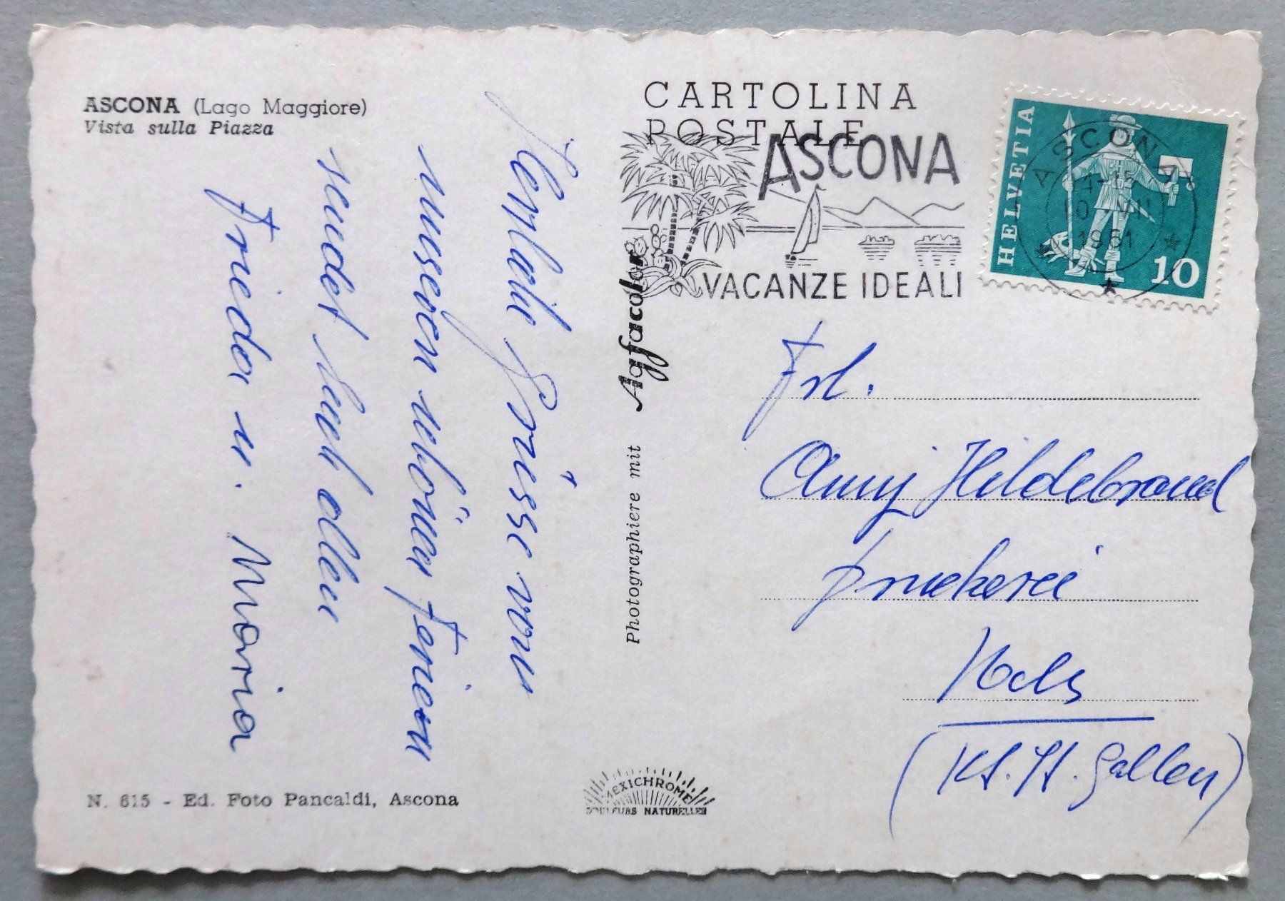 Cartoline postali: Ascona - Vista sulla Piazza – Usato da Fétigny venduto da Billy2miny 1