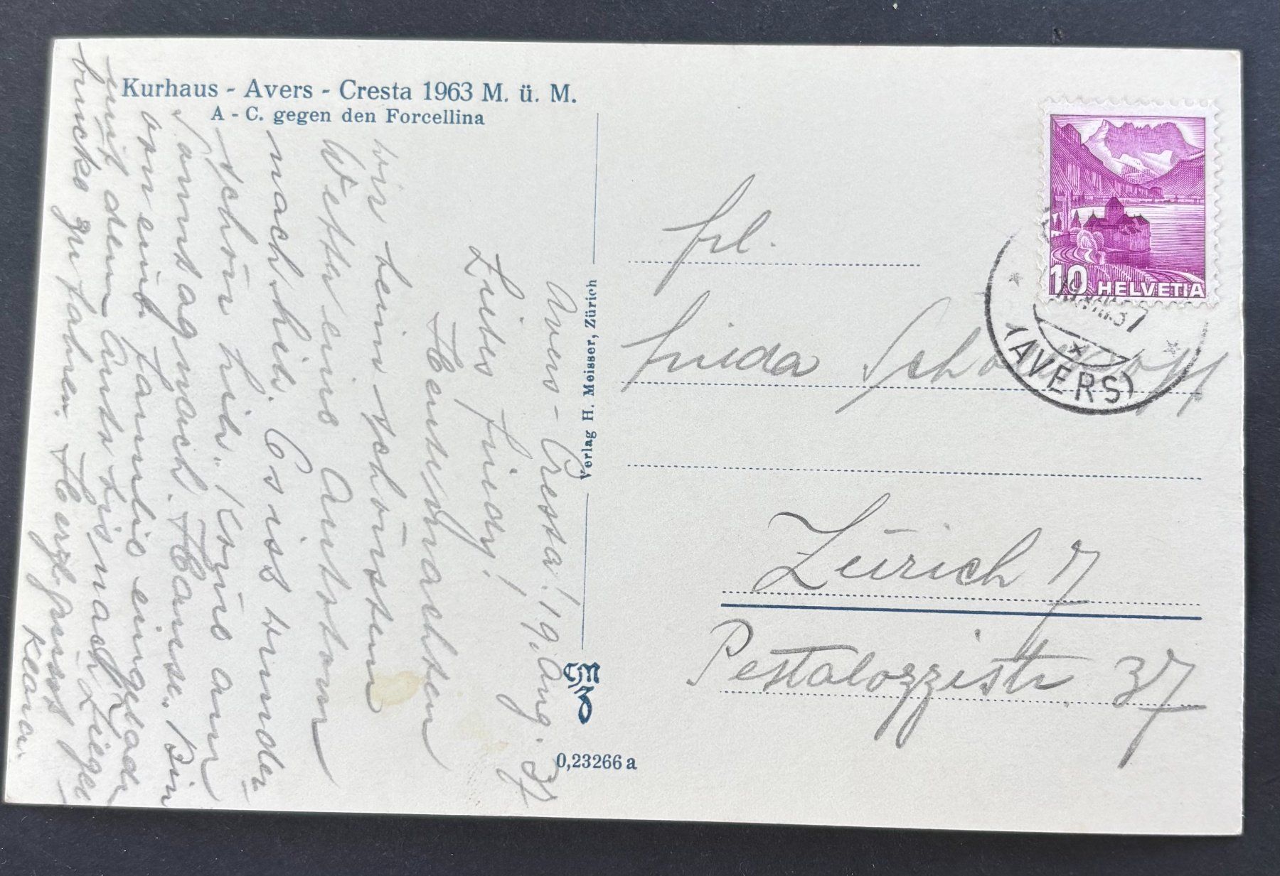 Cartoline postali: KURHAUS AVERS CRESTA 1963 M.Ü.M. – Usato da Ostermundigen venduto da wini63 1