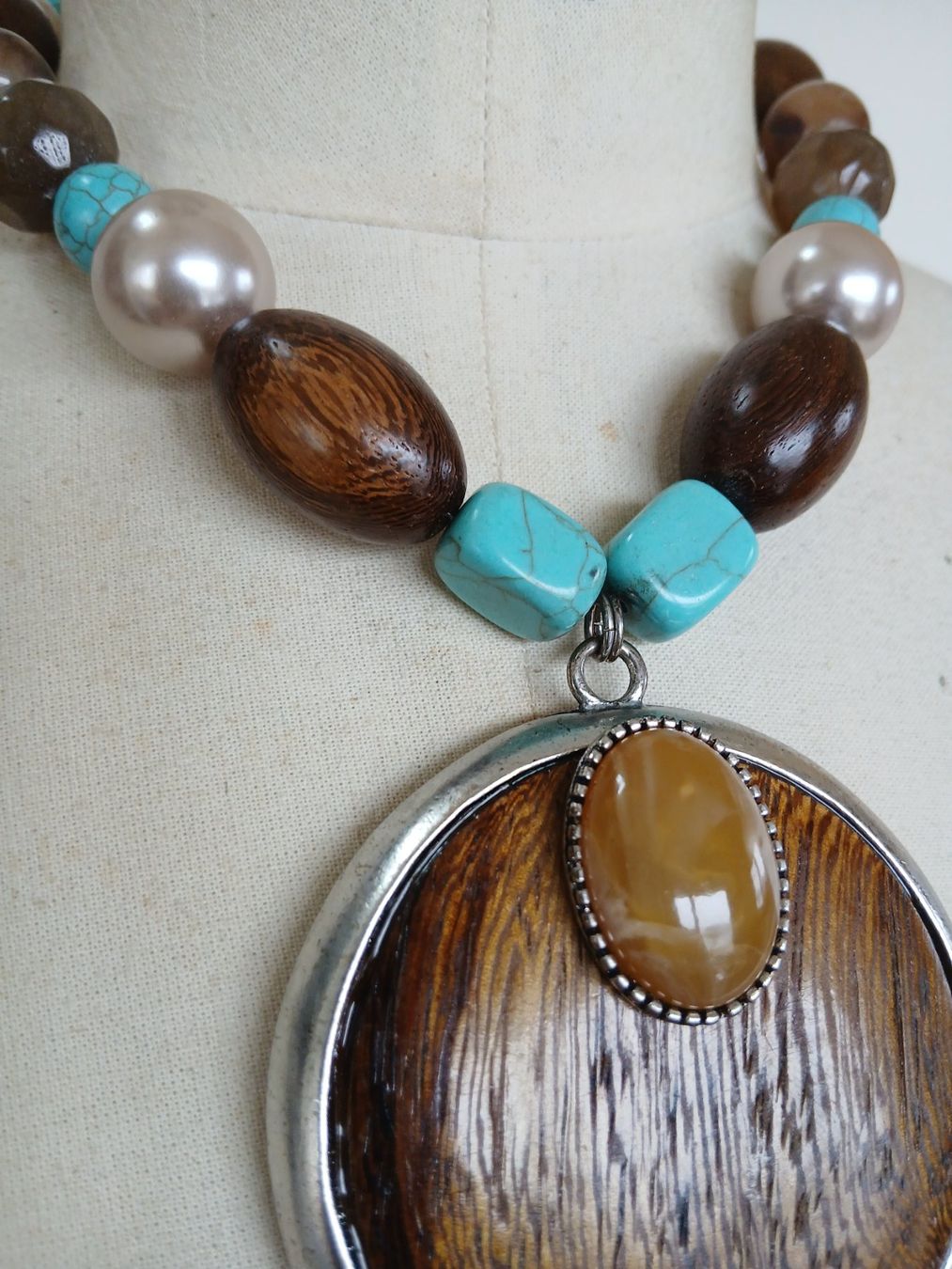 Catenine: Statement-Kette Holz Türkis Silber Sommer-Look – Usato da Beckenried venduto da SylvkensWorld 2