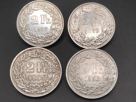 1955 / 1957 / 1958 (rar) / 1959 - 2 Franken - Silber