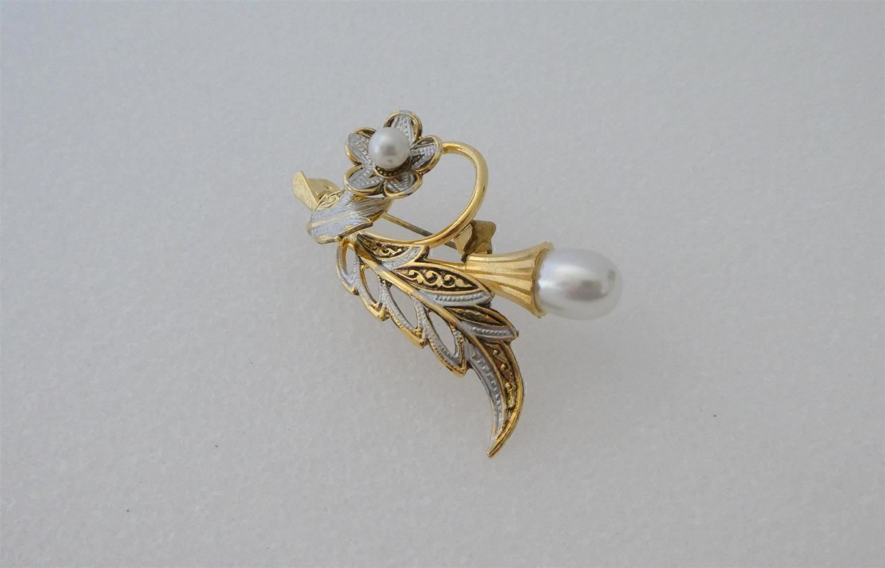 Spille & Fermagli: Brosche Feder Blume golden silbern Perle – Usato da Frauenfeld venduto da dhour 6