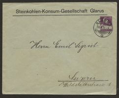 1919 Ganzsache Tell Brustbild violett 15Rp Steinkohle Glarus