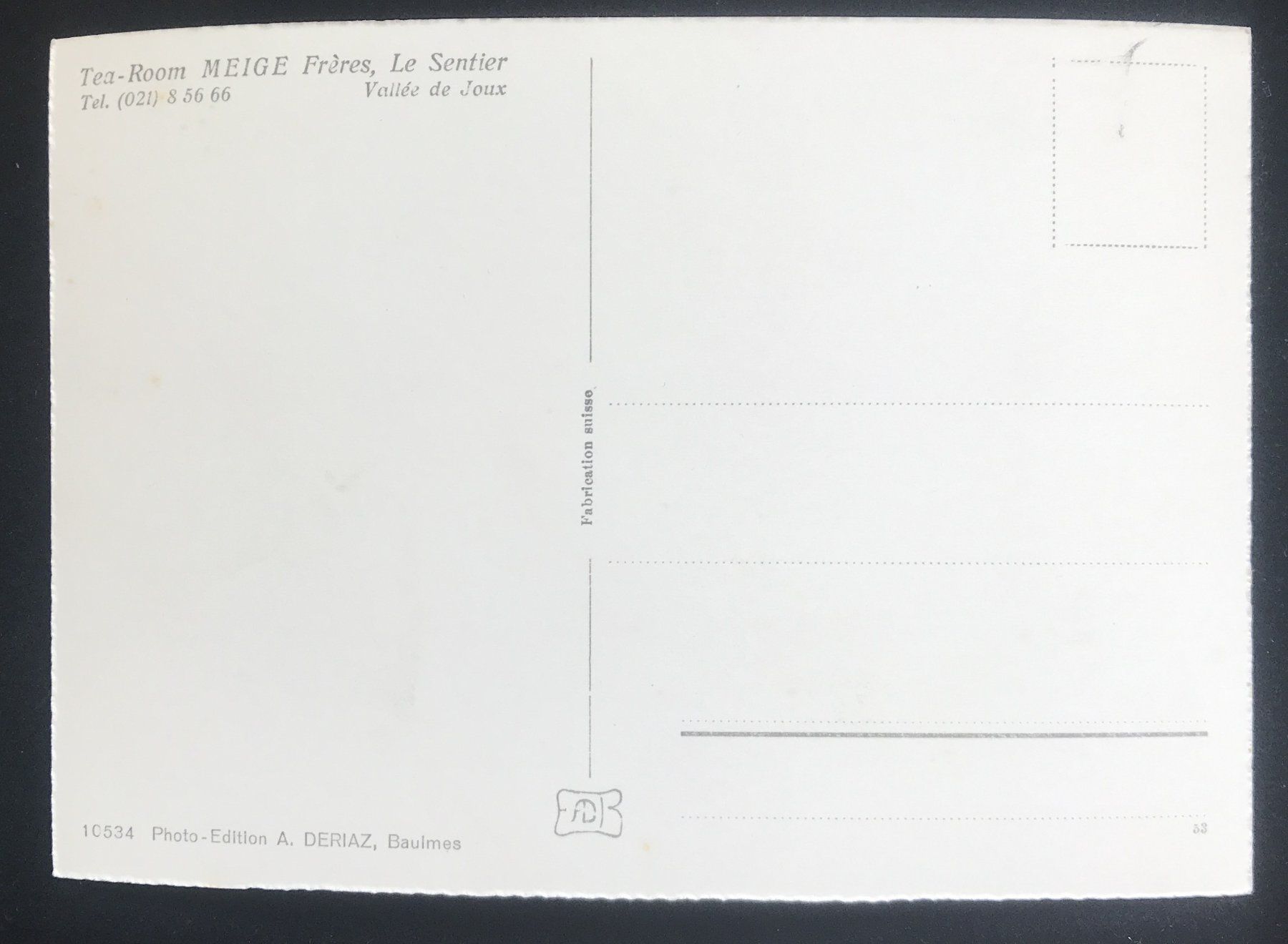 Cartoline postali: TEE-ROOM MEIGE FRÈRES LE SENTIER – Usato da Ostermundigen venduto da wini63 1