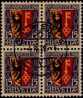 1918, Pro Juventute "Wappen Genf" Nr. J11, Viererbl. OLTEN