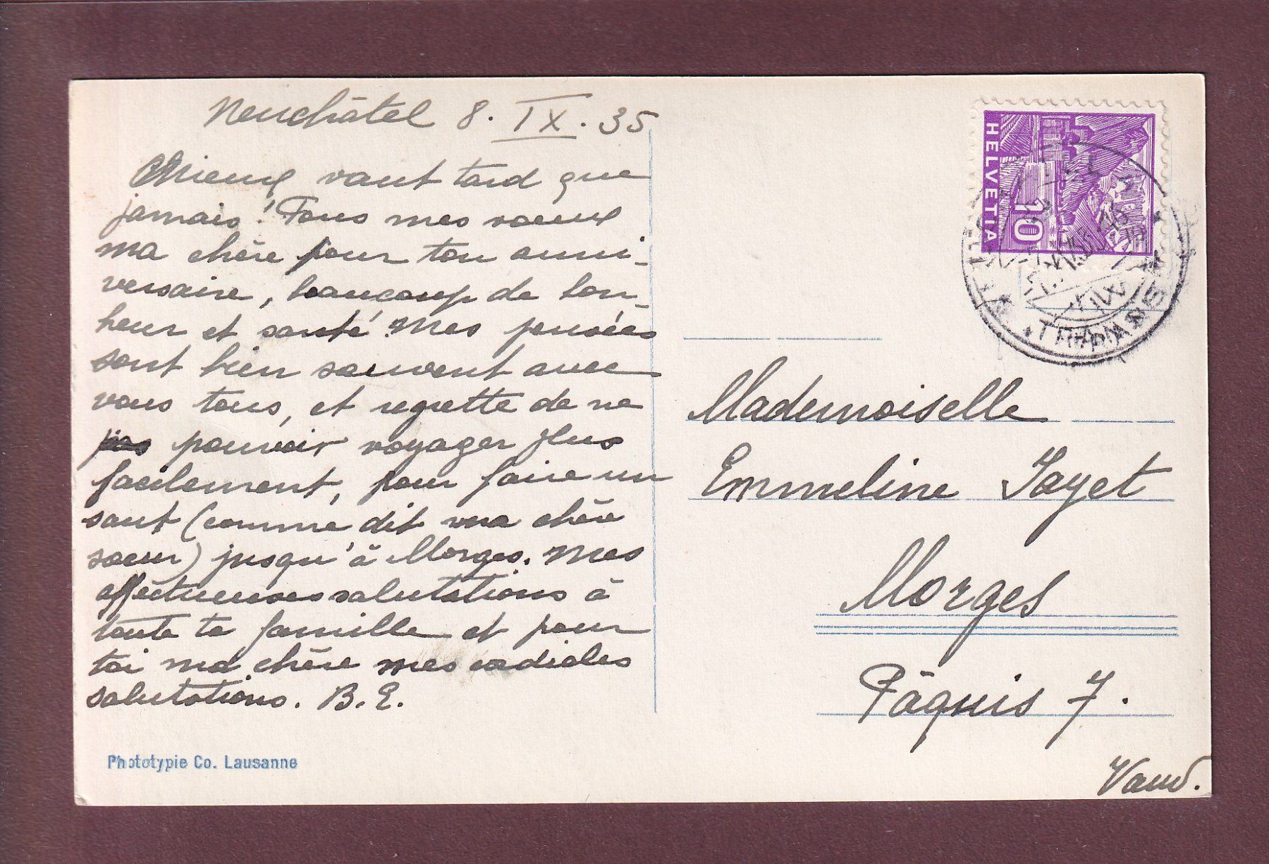 Cartoline postali: NEUCHÂTEL - Eglise Catholique - 1935 – Usato da Pully venduto da nicecards 1