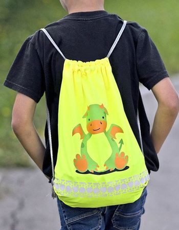 Kinder Turnbeutel Neon Gelb mit Drachen Motiv, Top!