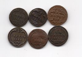 (2091) Schwyz, 6 x 1 Rappen 1812-15-43-46