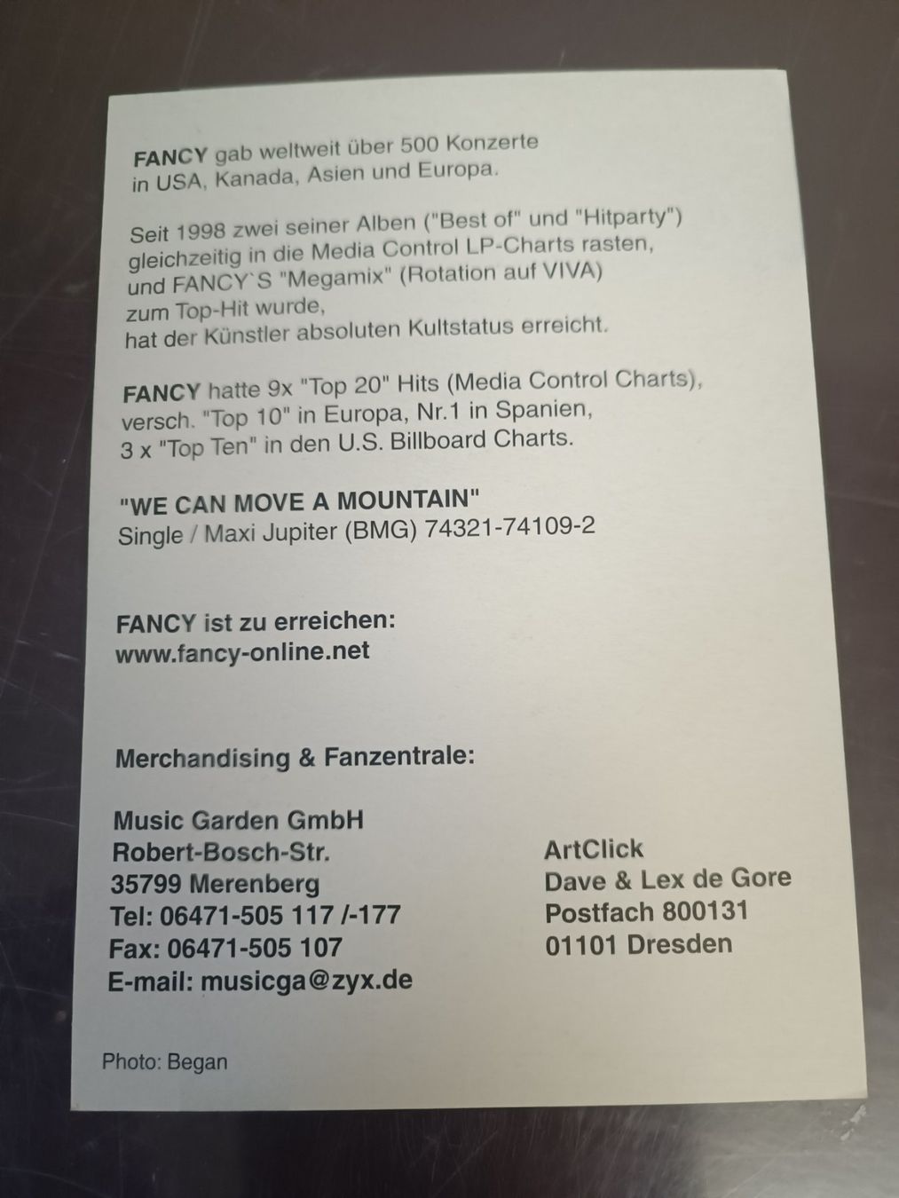 Autogramme: Fancy - handsignierte alte Autogrammkarte – Gebraucht aus Menziken von Artographs 1