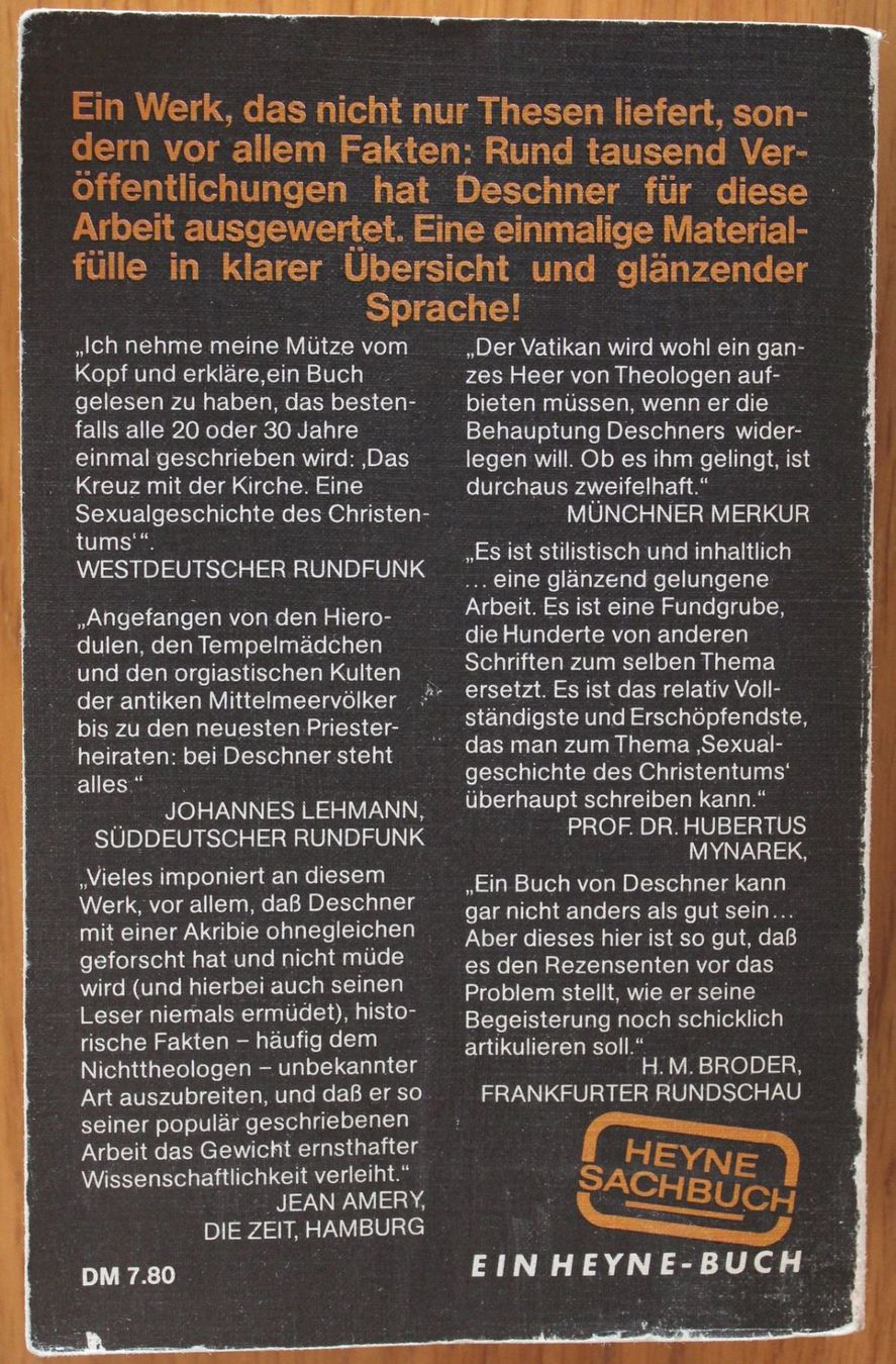 Bücher: Deschner: Das Kreuz mit der Kirche. – Gebraucht aus Steinhausen von hschaefer 1