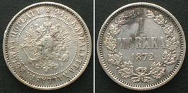 RUSSISCH FINNLAND 1 Markka 1872 ALEXANDER II. Silber SELTEN!