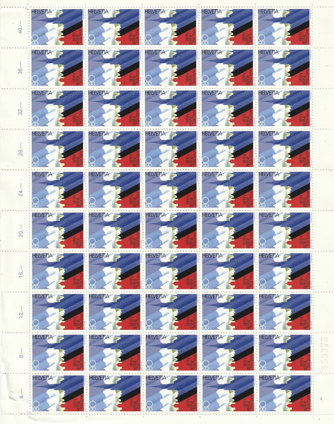 Tutti i francobolli: CH Frankaturware Bogen mit 50 Marken a. 80 Rp. Postfrisch** – Usato da Rupperswil venduto da Ema10