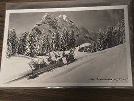 Alte Postkarte Braunwald mit Funifahrer, Winter 1944
