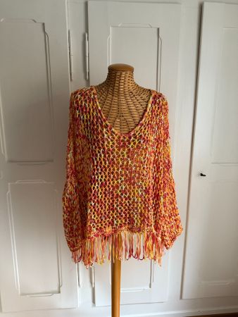 Hippie Goa Fransen Strickpullover grobmaschig