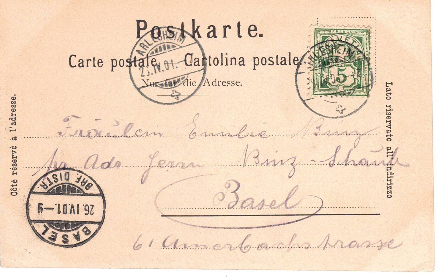 Ansichtskarten: 1901 Arlesheim, Generalansicht – Gebraucht aus Kreuzlingen von Koi4 1