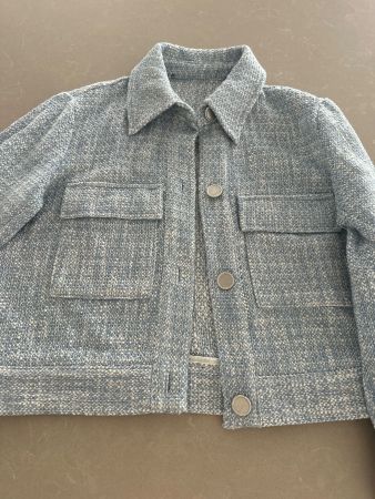 🩵 Bouclé-Jacke | Hellblau und Weiss | Gr. S
