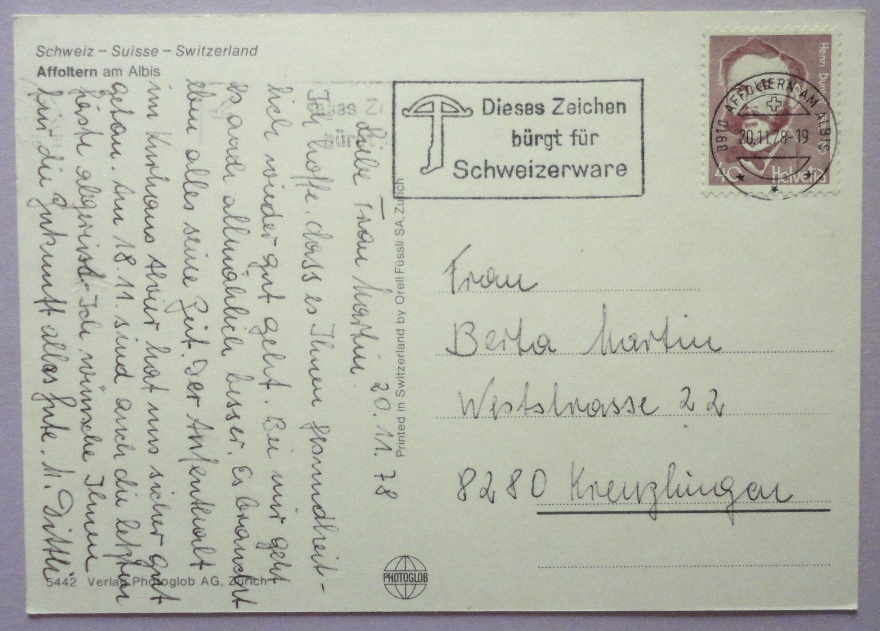 Cartes postales: Affoltern am Albis – D'occasion à Fétigny par Billy2miny 1