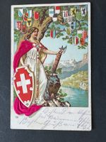 Postkarte Helvetia mit Kantonen Litho Roggwil 1904 (P39)