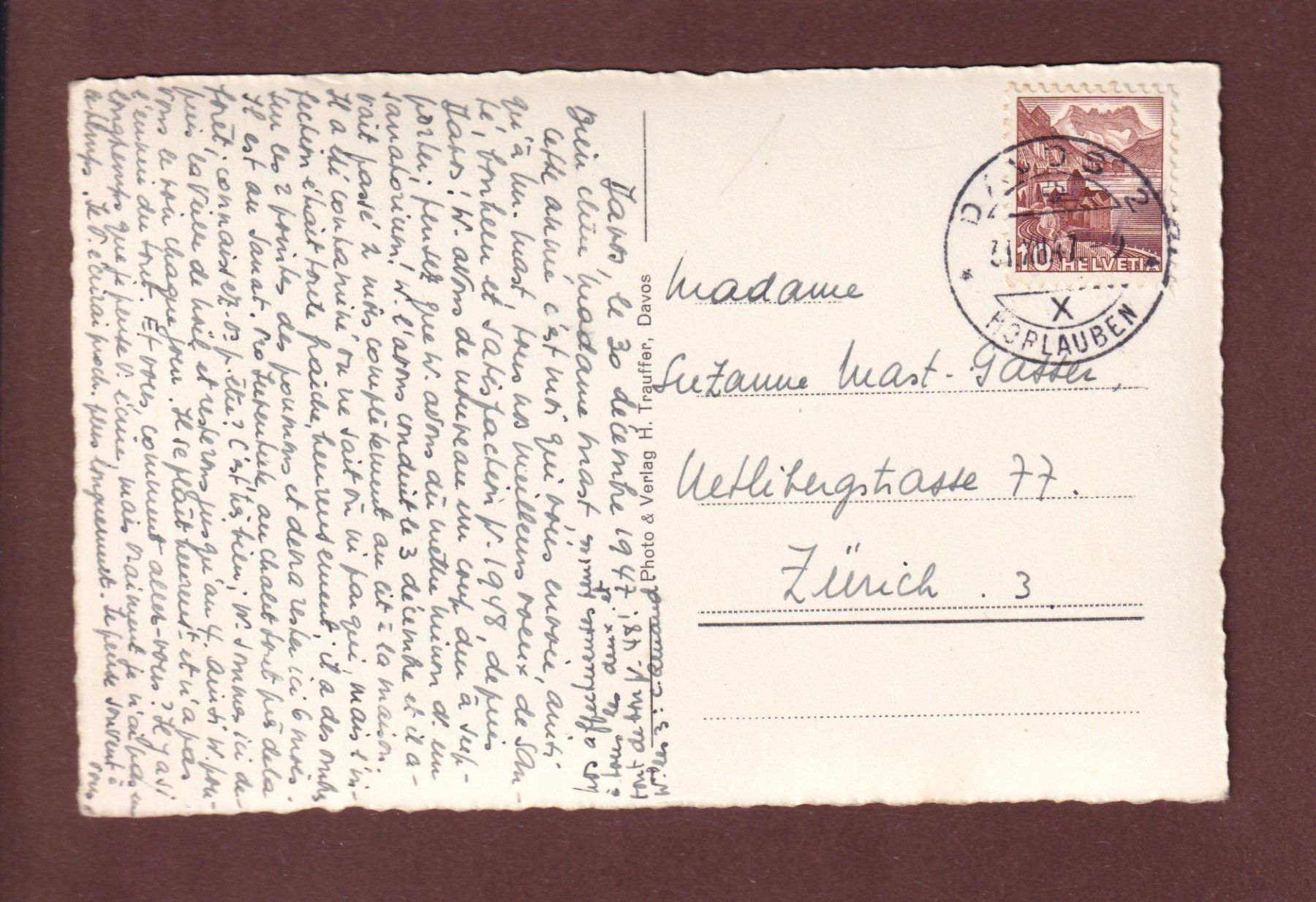 Ansichtskarten: DAVOS - 1947 – Gebraucht aus Pully von nicecards 1