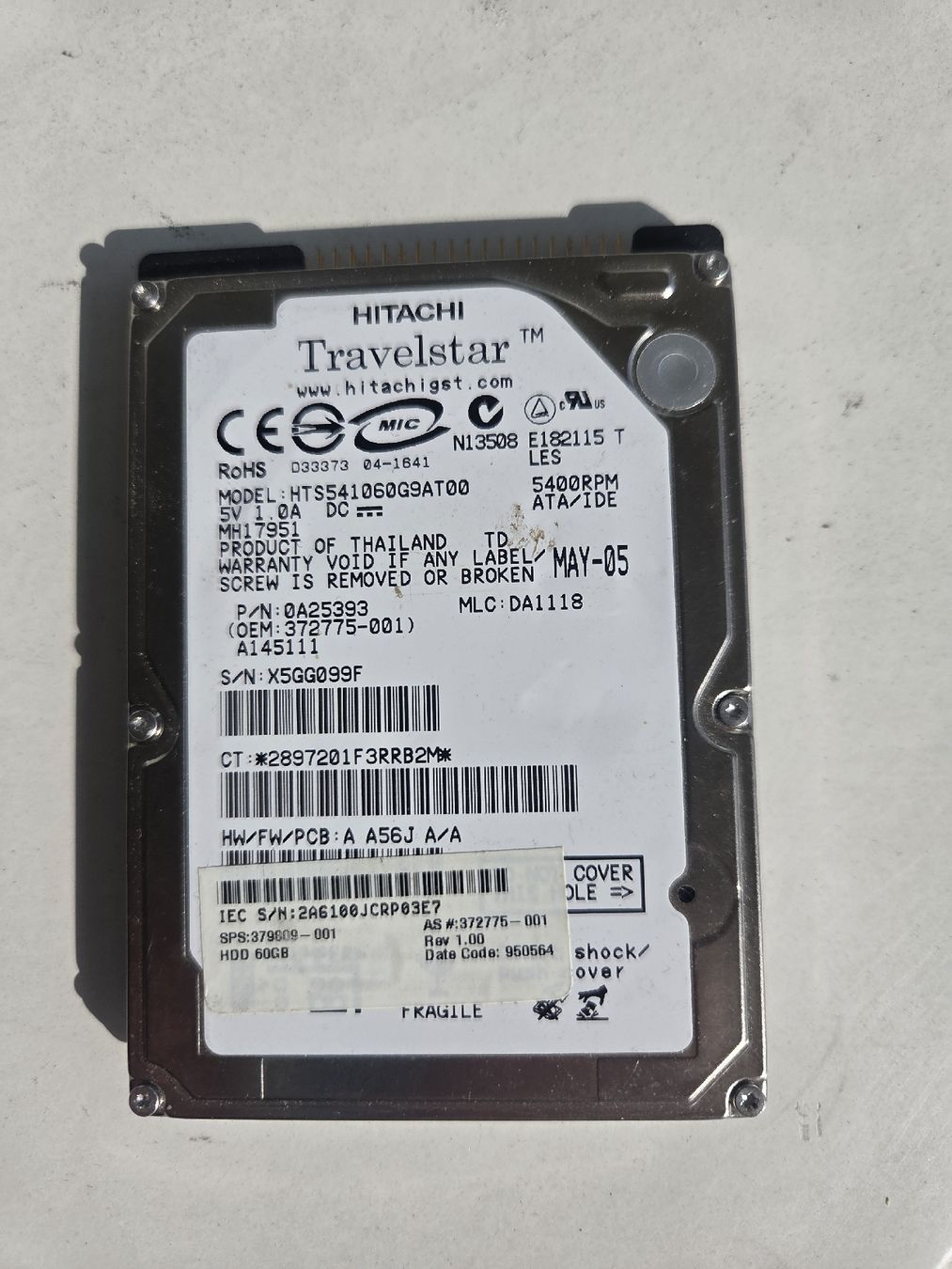 Hitachi Harddisks: Disque dur HITACHI HTS541060G9AT00 – Gebraucht aus Quartino von 123HOBIT