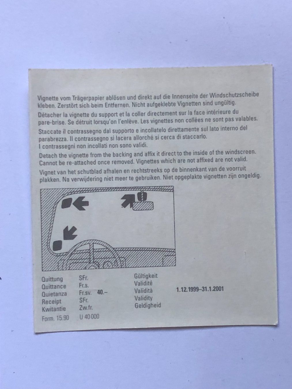 Vignette autostradali: Autobahnvignette 2000 – Usato da Ganterschwil venduto da ganterb 1