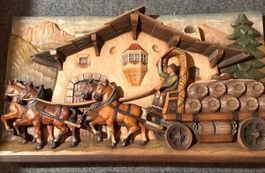 Vintage Wooden Carved Relief Wall Art, Südtiroler Schnitzere