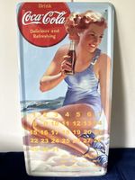 Coca-Cola Kalender-Blechschild, Sommer-Motiv, Vintage Style