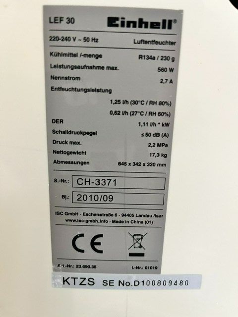 Einhell Luftentfeuchter: Einhell Luftentfeuchter LEF 30 – Gebraucht aus Embrach von Frasm 2