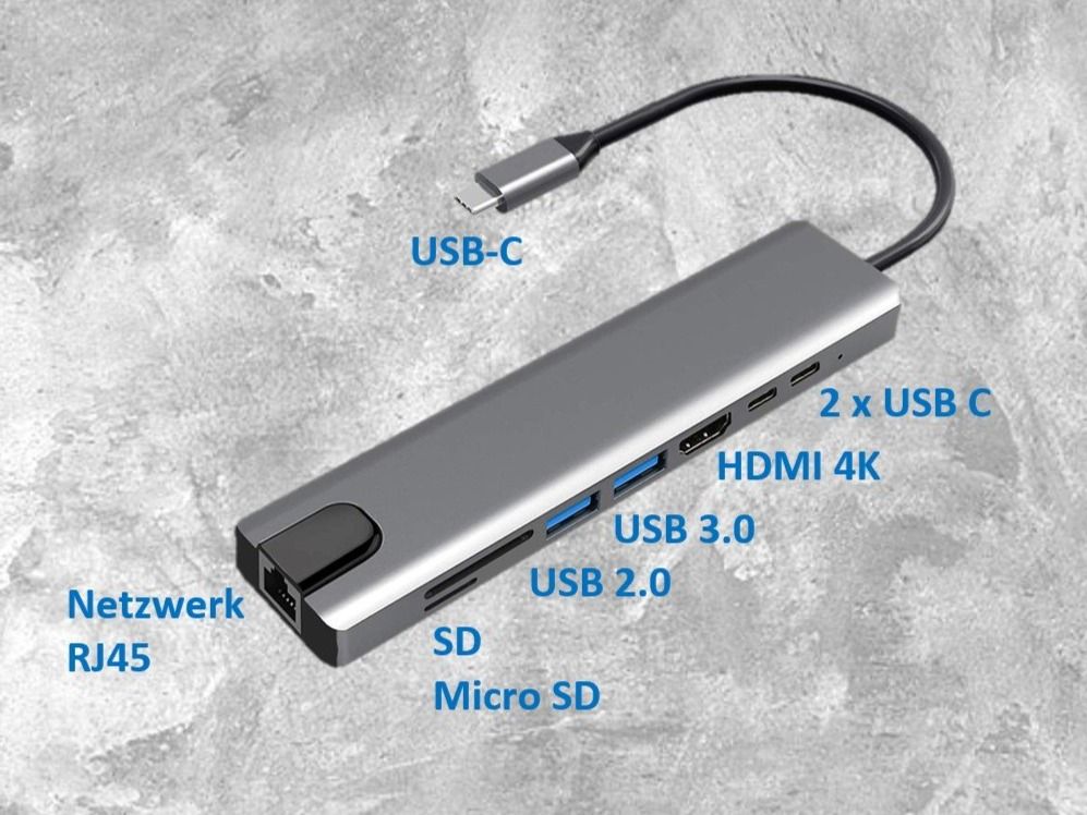 Unità & Adattatore: Adapter 8 in 1 USB-C auf Lan, Micro SD, HDMI, USB A, USB C – Nuovo e nell'imballaggio originale da Aarburg venduto da 2..0