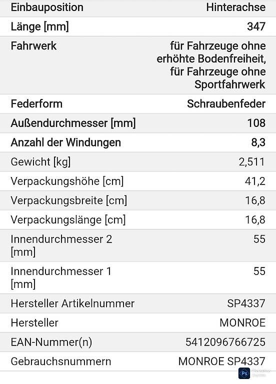 Tutti pezzi di ricambio auto: Fahrwerksfeder Monroe SP4337 für VAG – Usato da Effretikon venduto da mirsad.z 1