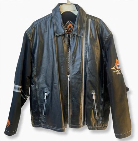 PRO Racing Lederjacke ECHT LEDER Schwarz Gr. M - PT006A Y2K